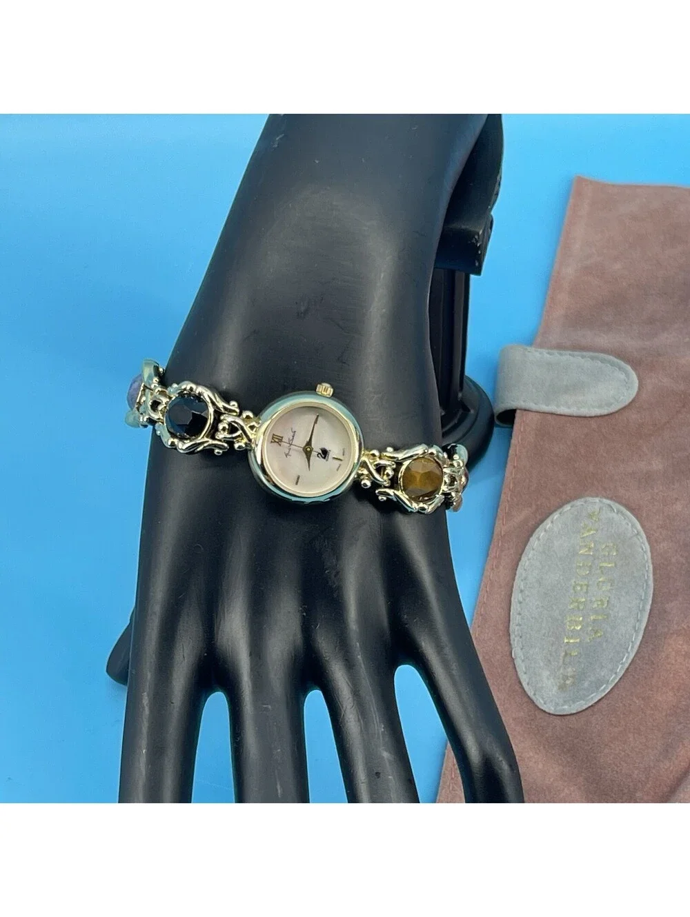 Gloria Vanderbilt Vintage Gold Tone Watch Multi-Color Stones New No Battery